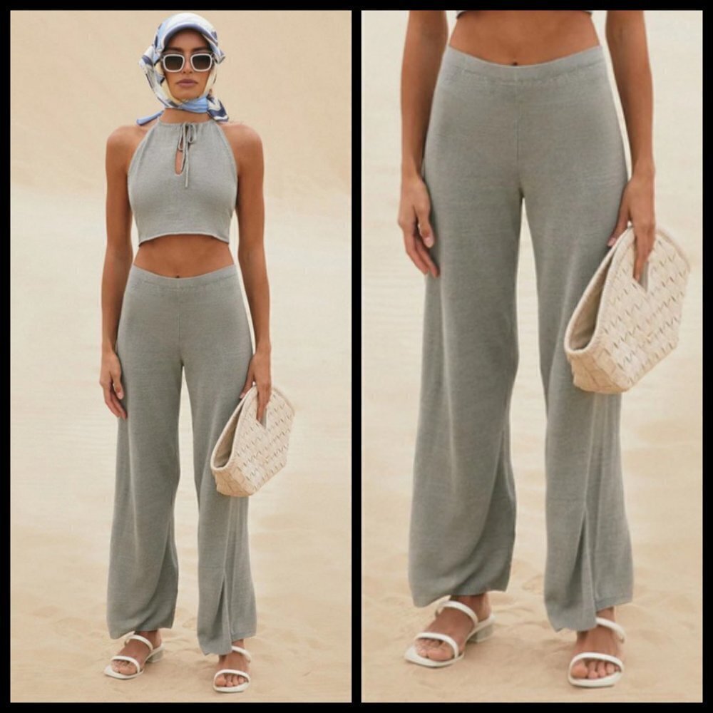 💕CULT GAIA💕 Shauna Knit Pant ~ Ultra High Rise Flared Leg Granite XS NWT